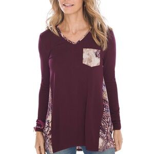 Chico's Burgundy Paisley Long Sleeve Tee